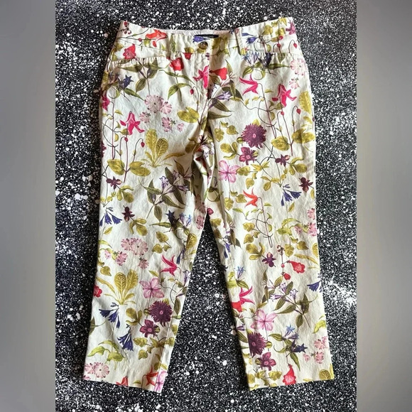 Lands End Floral Capri Pants Mid Rise Straight Leg Sz 6P - Picture 1 of 4